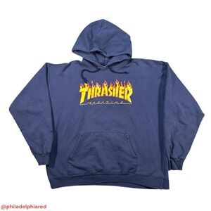 Vintage Y2K 2000's Thrasher pullover flame logo hoodie sweatshirt mens Large